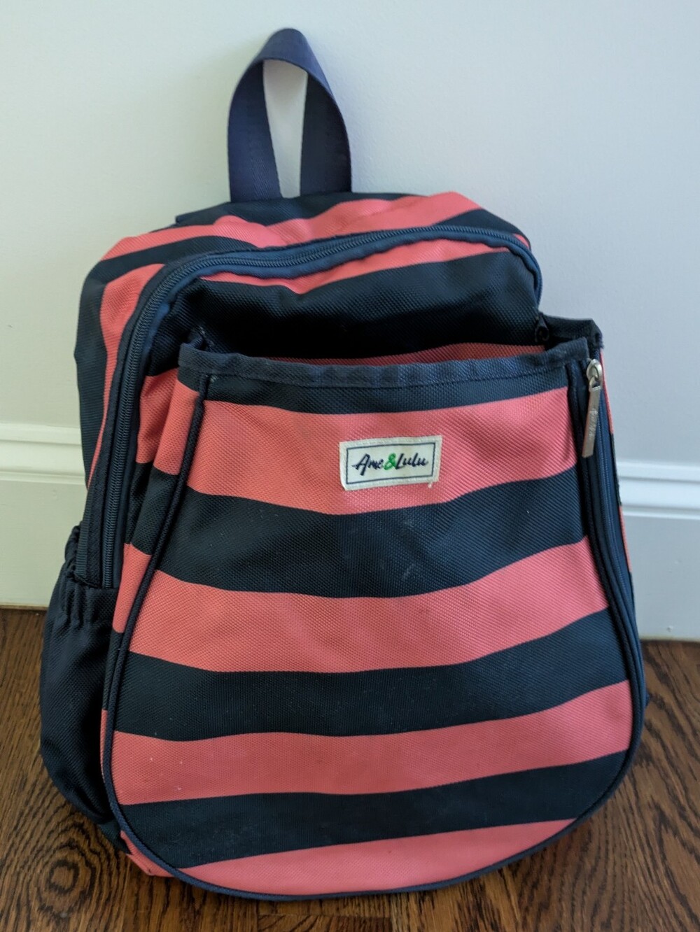 Ame & Lulu Coral and Black Striped Women’s Backpack
